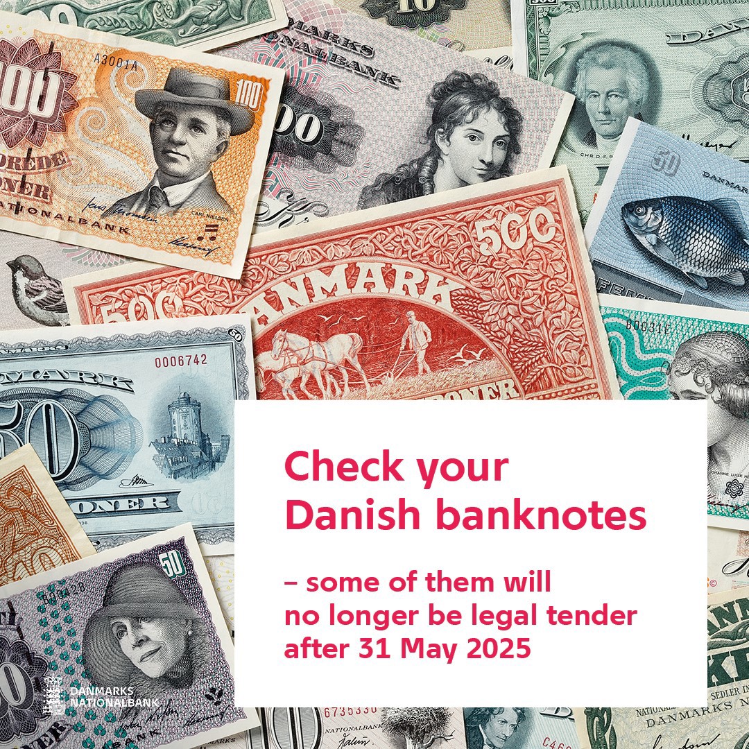 Den 31. maj 2025 vil en række danske pengesedler ikke længere være gyldige