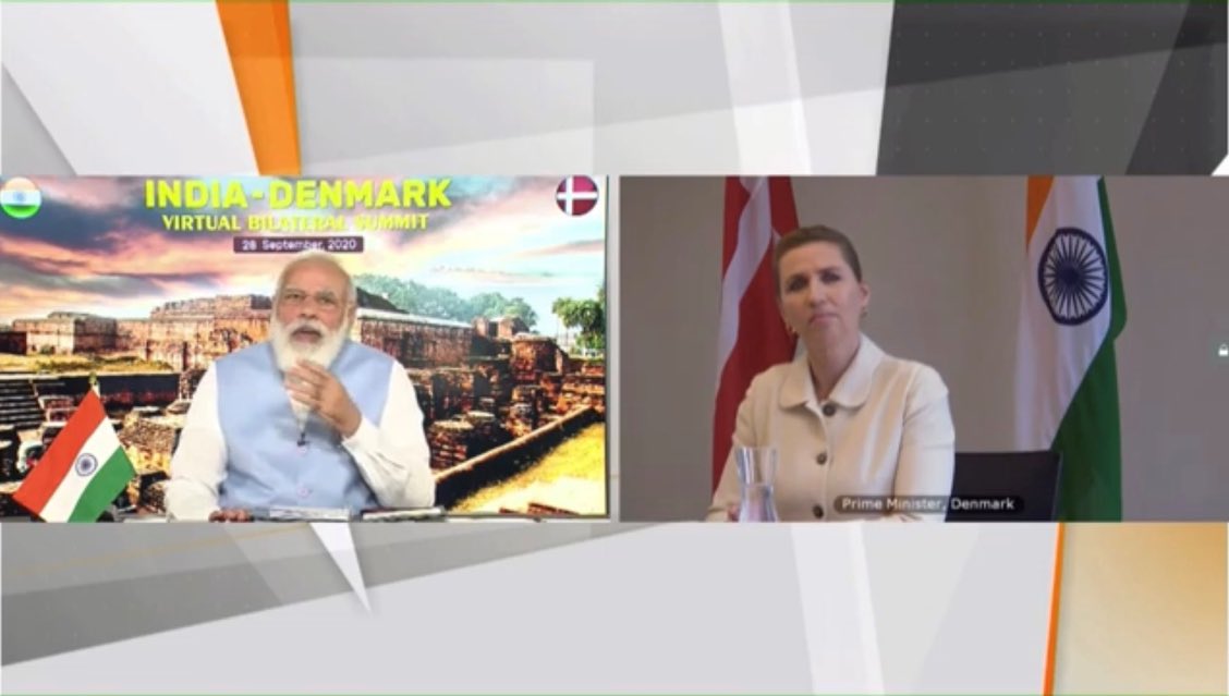 Narendra Modi and Mette Frederiksen, India-Denmark Virtual Bilateral Summit 2020
